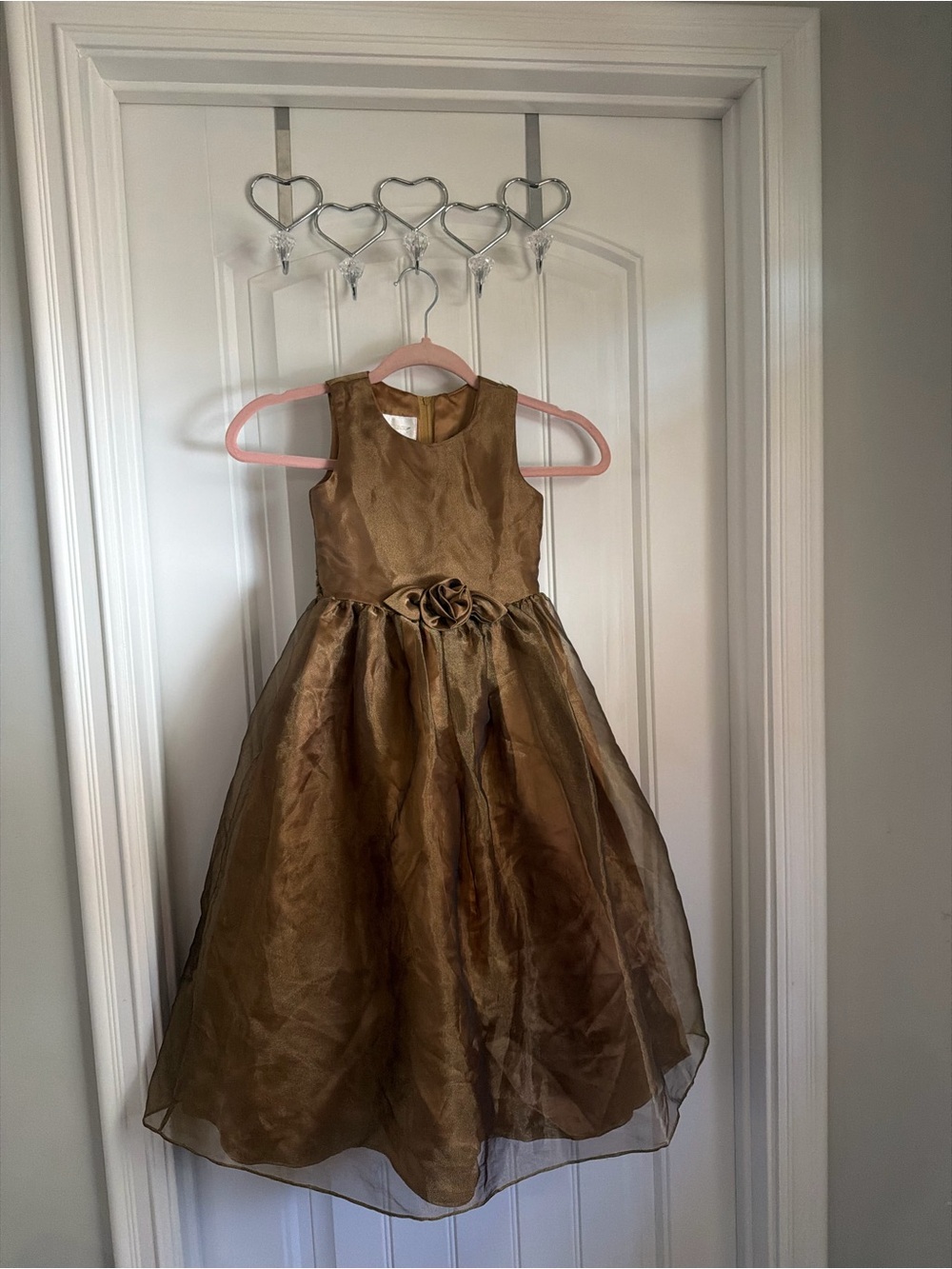 $259.95 Girls Gold Formal Elegant full gown Dress 4